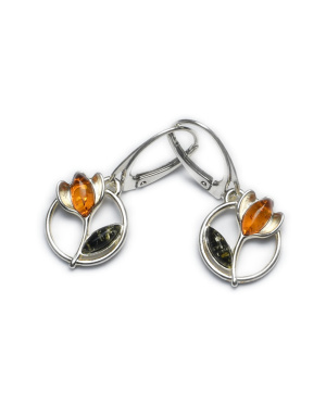 Srebrno bursztynowe kolczyki