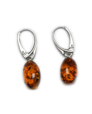 Srebrno bursztynowe kolczyki