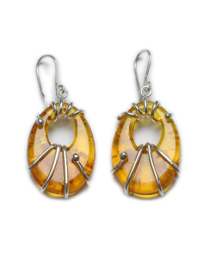 Srebrno bursztynowe kolczyki