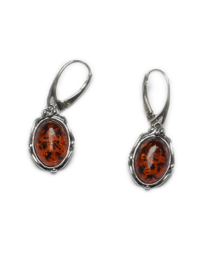 Srebrno bursztynowe kolczyki