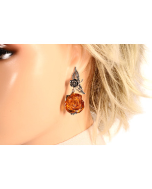 Srebrno bursztynowe kolczyki