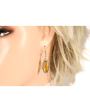 Srebrno bursztynowe kolczyki