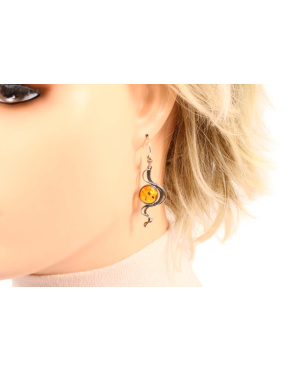 Srebrno bursztynowe kolczyki