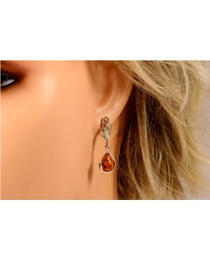Srebrno bursztynowe kolczyki