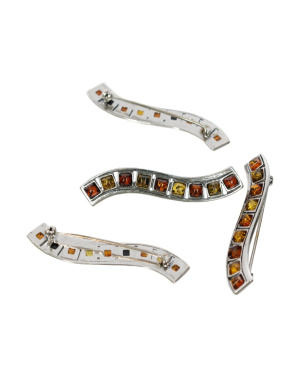 Broszka srebrno bursztynowa