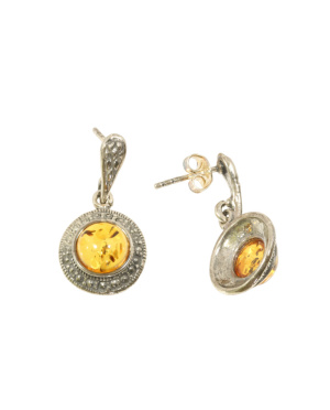 Srebrno bursztynowe kolczyki