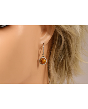 Srebrno bursztynowe kolczyki
