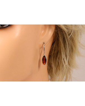 Srebrno bursztynowe kolczyki