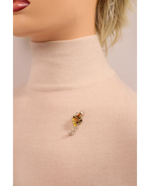 Srebrno bursztynowa broszka...