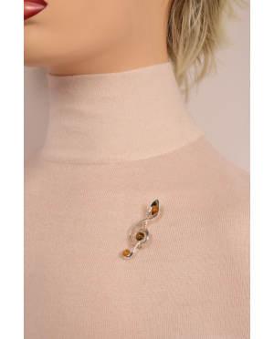 Srebrno bursztynowa broszka...