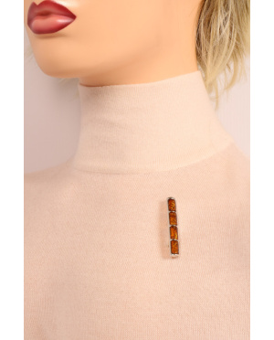 Srebrno bursztynowa broszka