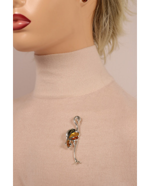 Srebrno bursztynowa broszka...