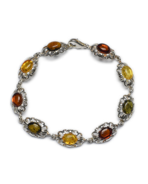 Bransoleta srebrna bursztynem