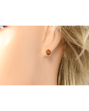 Srebrno bursztynowe kolczyki