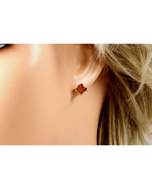 Srebrno bursztynowe kolczyki