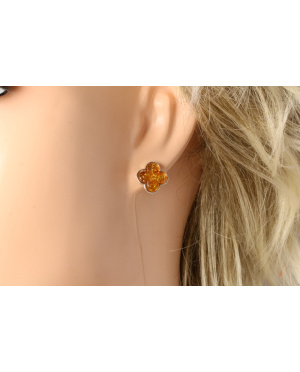 Srebrno bursztynowe kolczyki