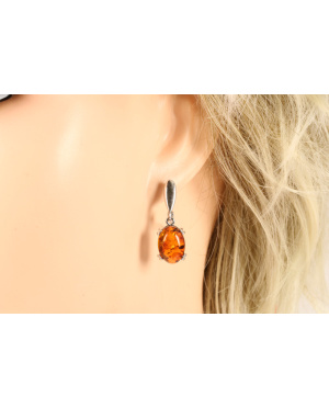Srebrno bursztynowe kolczyki
