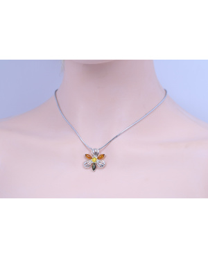 Wisiorek srebrno bursztynowy