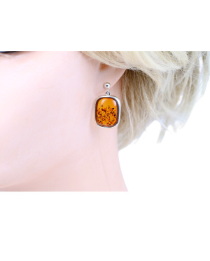 Kolczyki srebrno bursztynowe