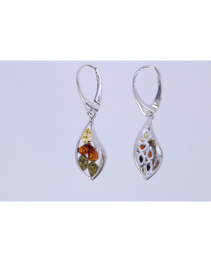 Kolczyki srebrno bursztynowe