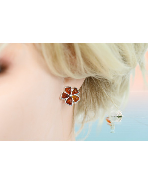 Kolczyki srebrno bursztynowe